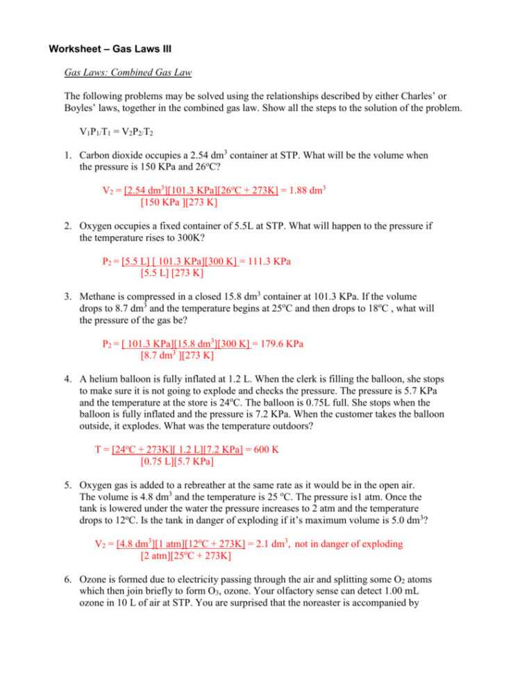 Ideal Gas Law Practice Worksheet Fact Family Worksheets