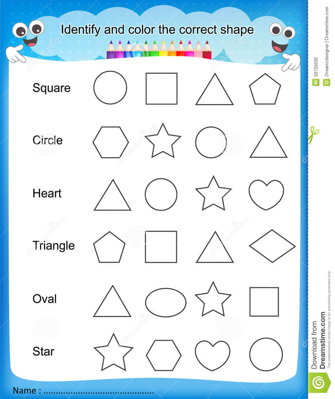 identify-and-color-the-correct-shape-worksheet-stock-vector-db-excel