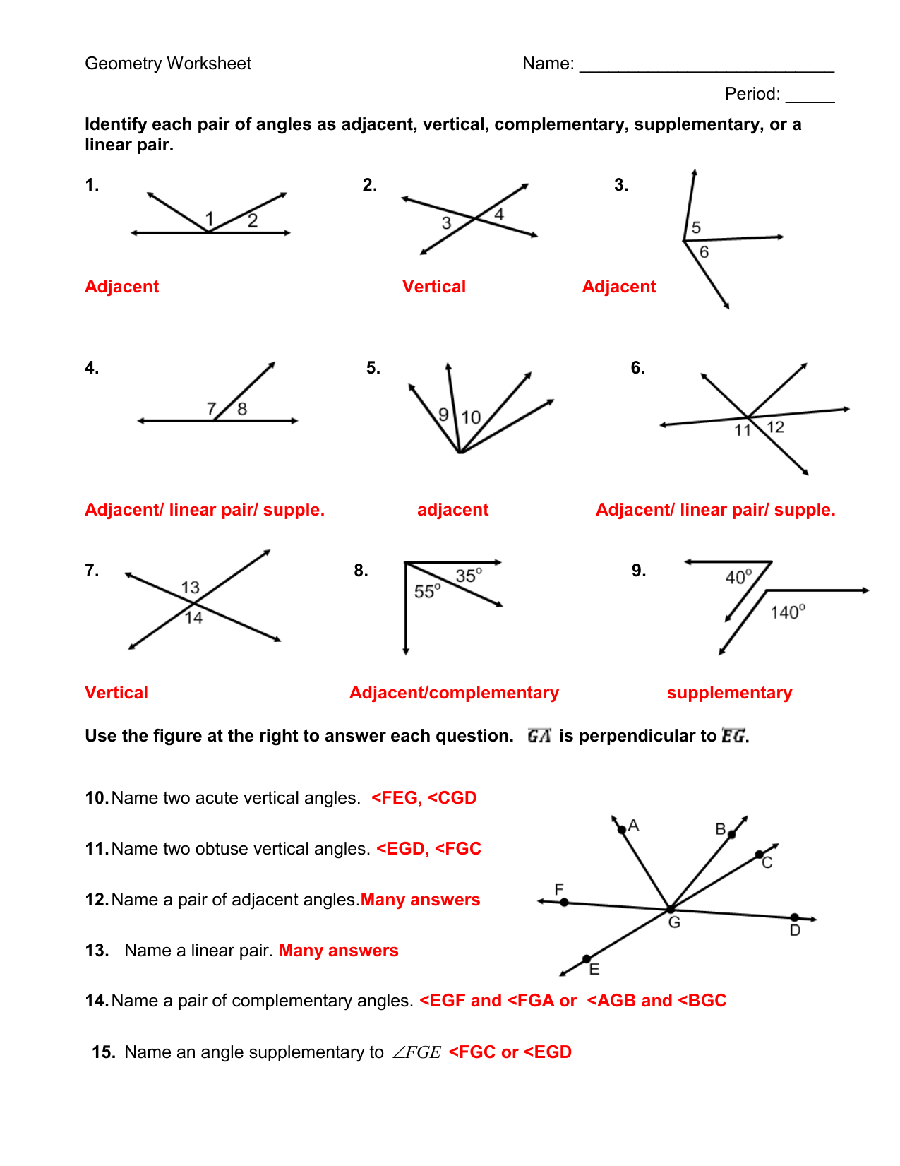 angles worksheet answers