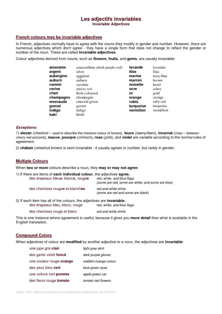 Agreement Of Adjectives Spanish Worksheet Answers