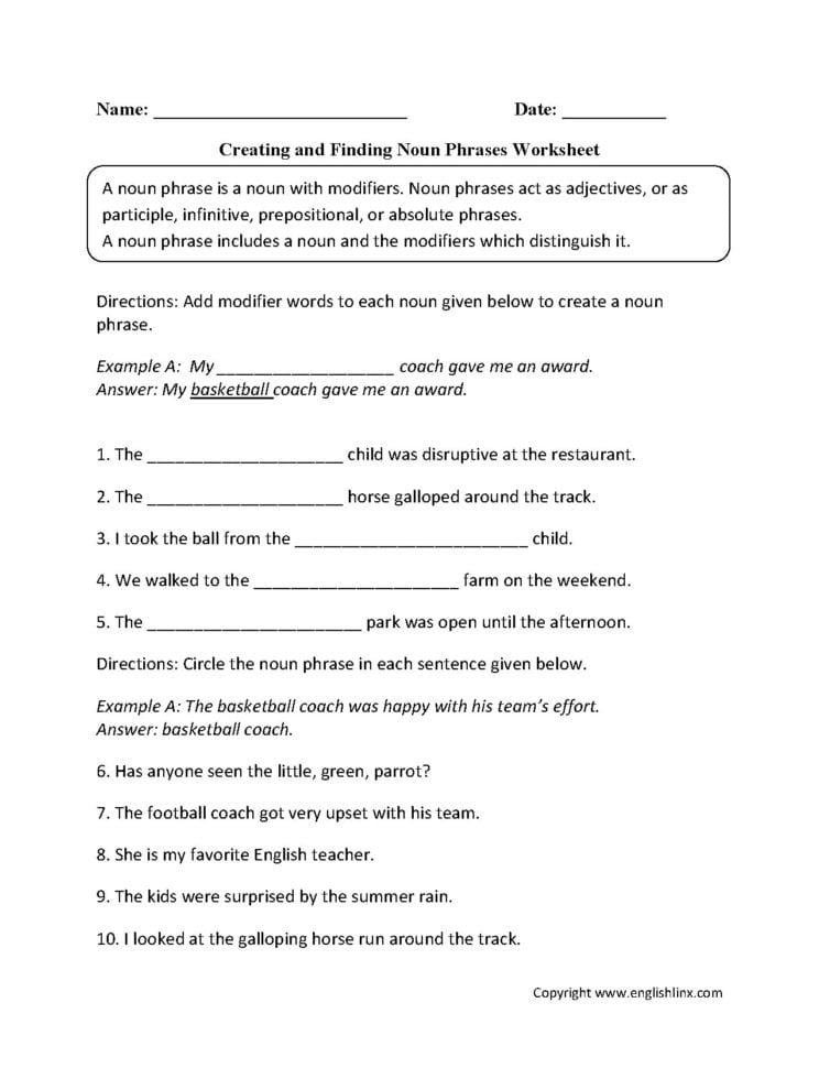 Identify Nouns And Adjectives Worksheets