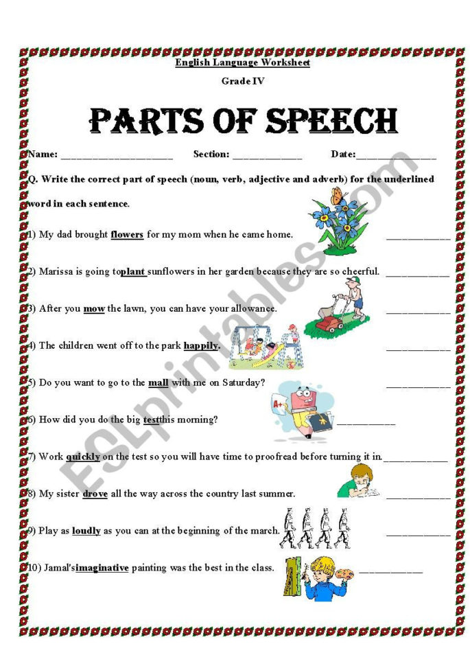 Identifying Parts Of Speech Worksheet Db excel