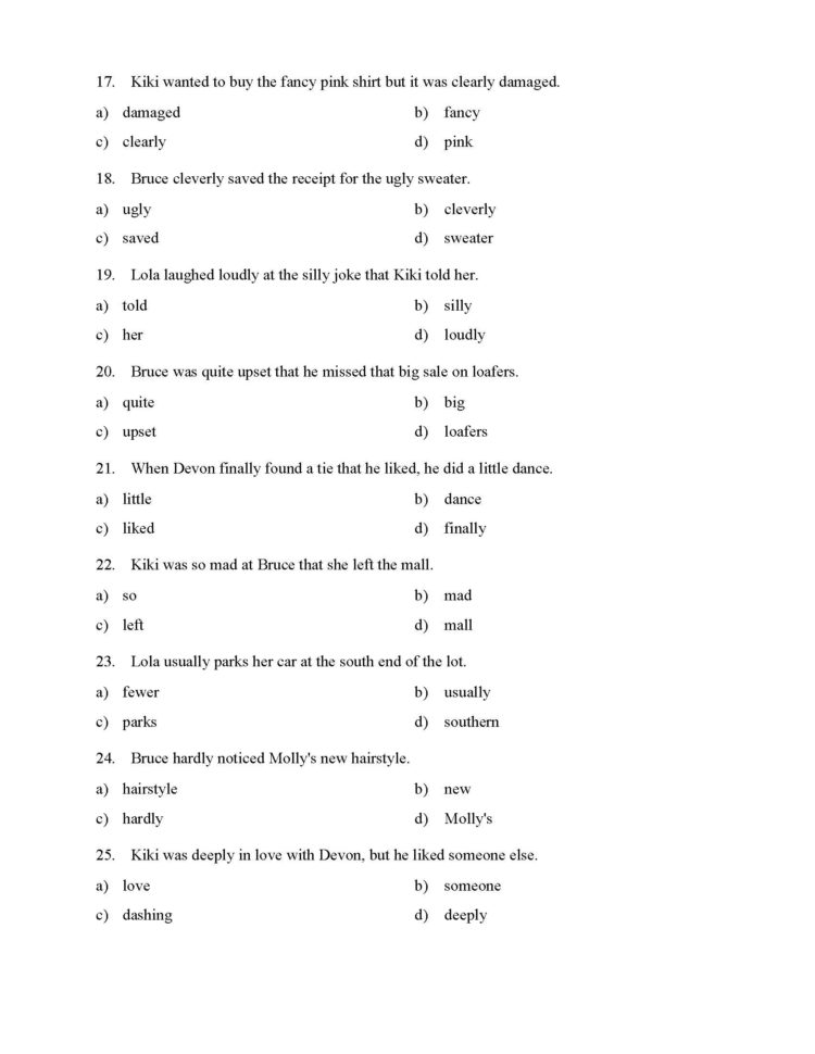 Identifying Adverbs Test  Reading Level 1  Preview