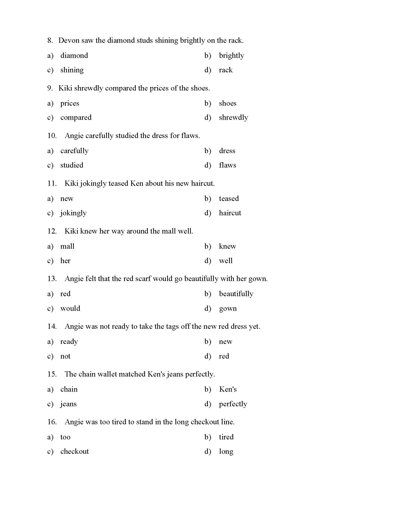 Identifying Adverbs Test  Reading Level 1  Preview