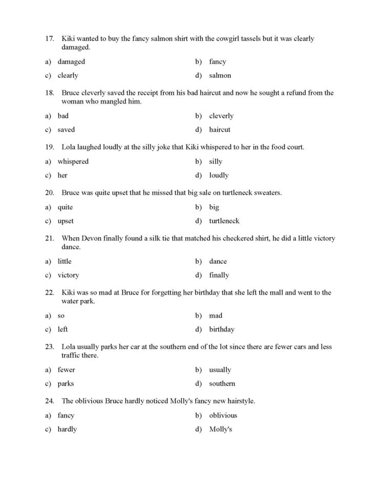 Identifying Adverbs Test  Reading Level 3  Preview