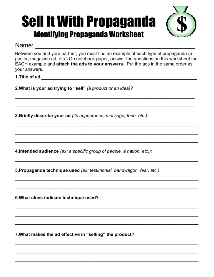 Propaganda Worksheet Grade 6