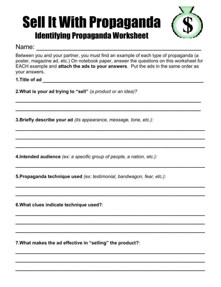 Propaganda Techniques Worksheet Side A Answer Key