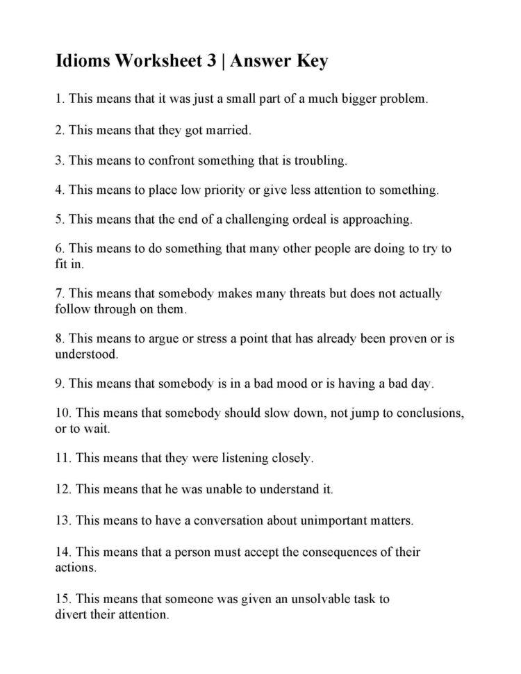 Idioms Worksheet 3  Answers