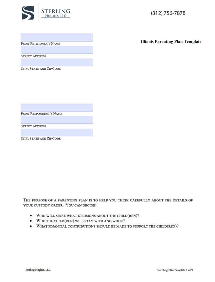 Illinois Parenting Plan   Sterling Hughes Llc