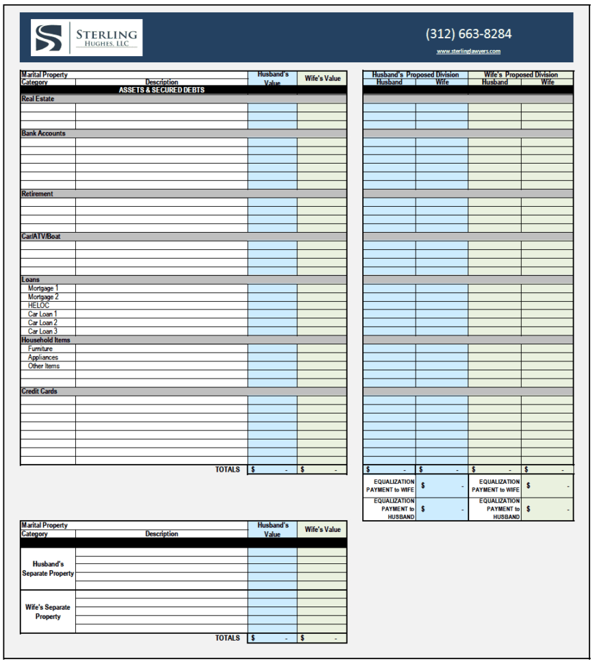 Illinois Property Division Worksheet  Sterling Hughes Llc