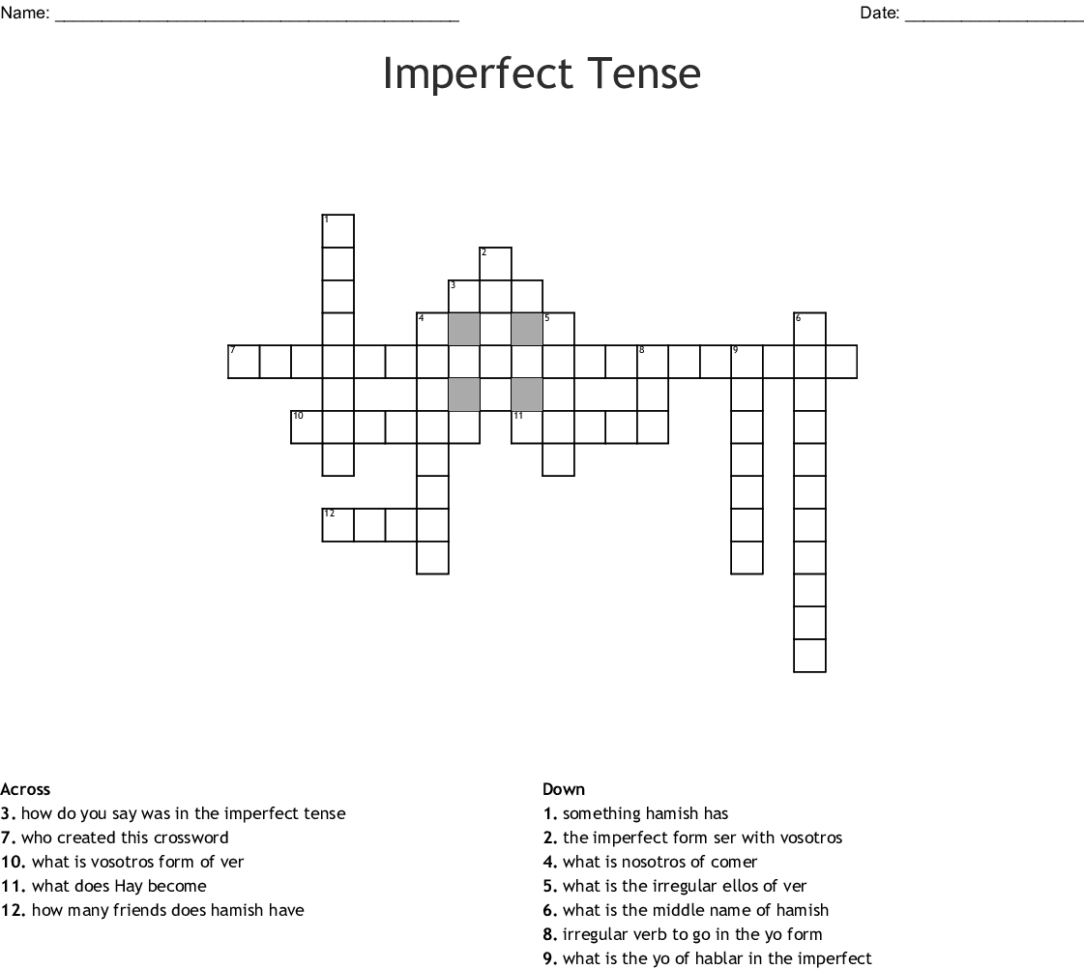 Imperfect Tense Crossword  Word
