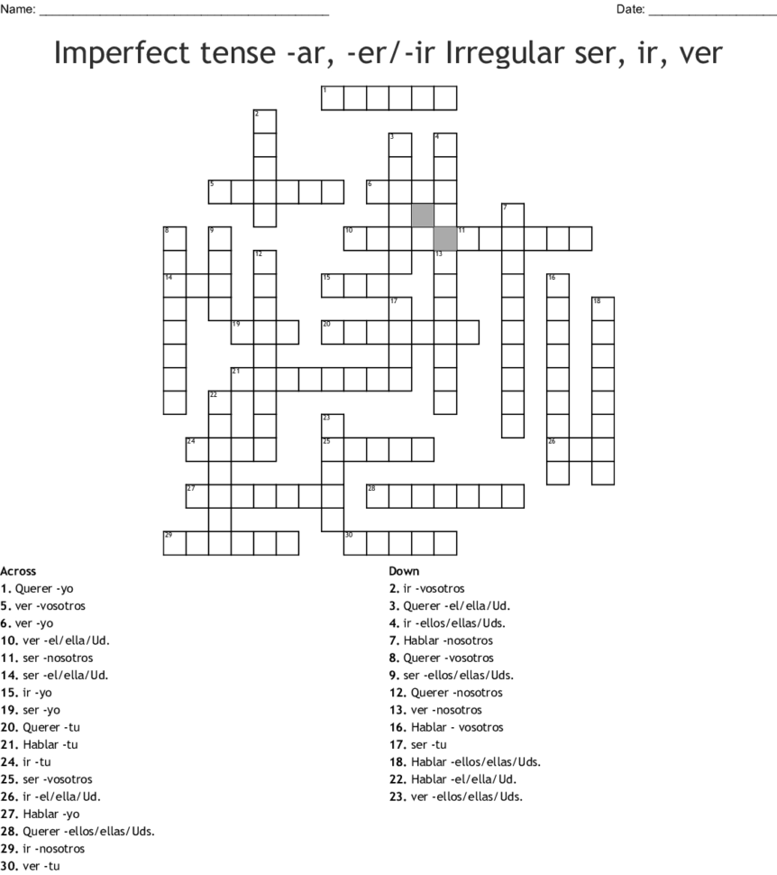 Imperfect Tense Crossword  Word