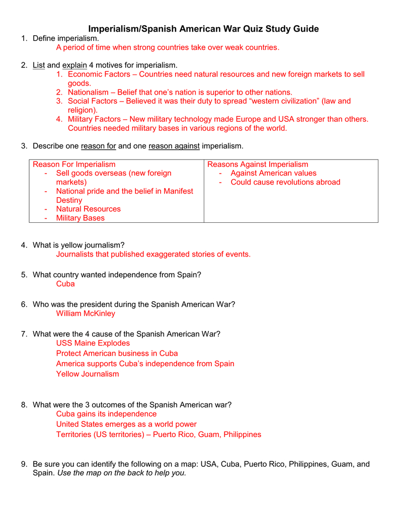 Spanish American War Worksheet Answers Db excel