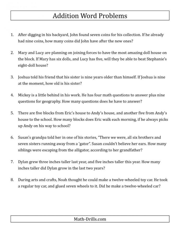 Imposing Simple Math Word Problems Printable Worksheets