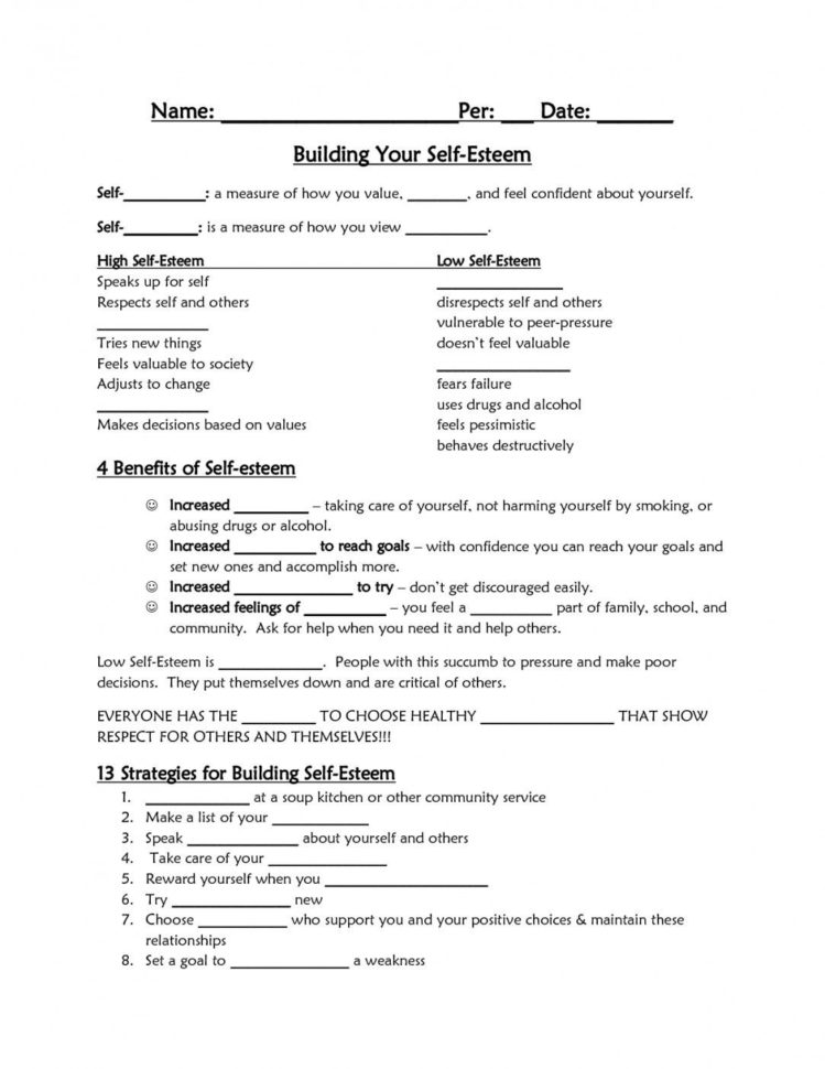 Improving Self Esteem Worksheets As Reducing Fractions