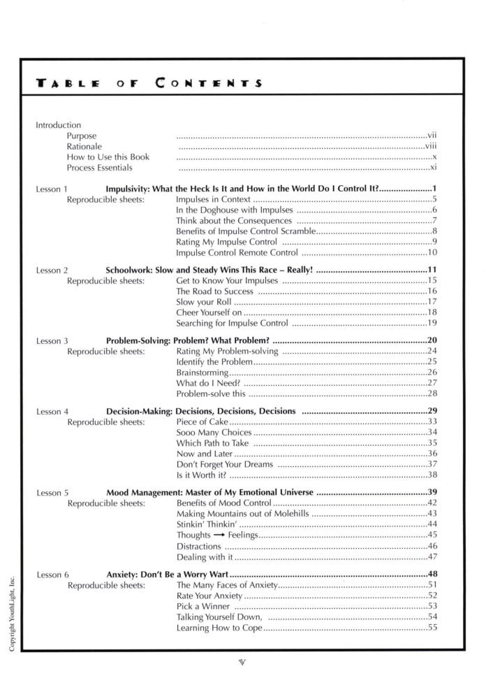 Impulse And Control Activity Sheets For Middle School Students