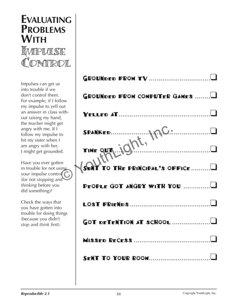 Impulse Control Activities  Worksheets For Elementary Students With Cd Tonia Caselman