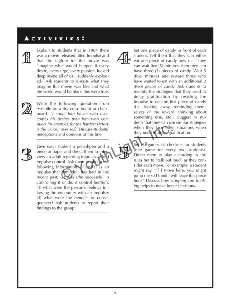 Impulse Control Activities  Worksheets For Middle School Students With Cd Tonia Caselman And Joshua Cantwell