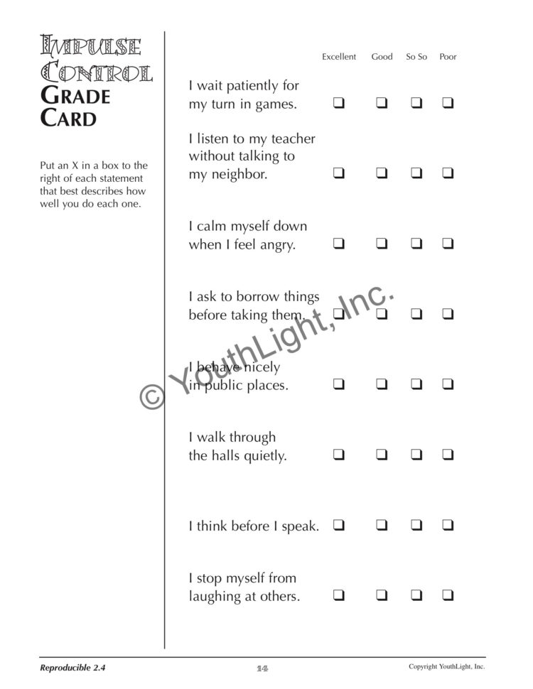 Impulse Control Worksheets  Scriptclub
