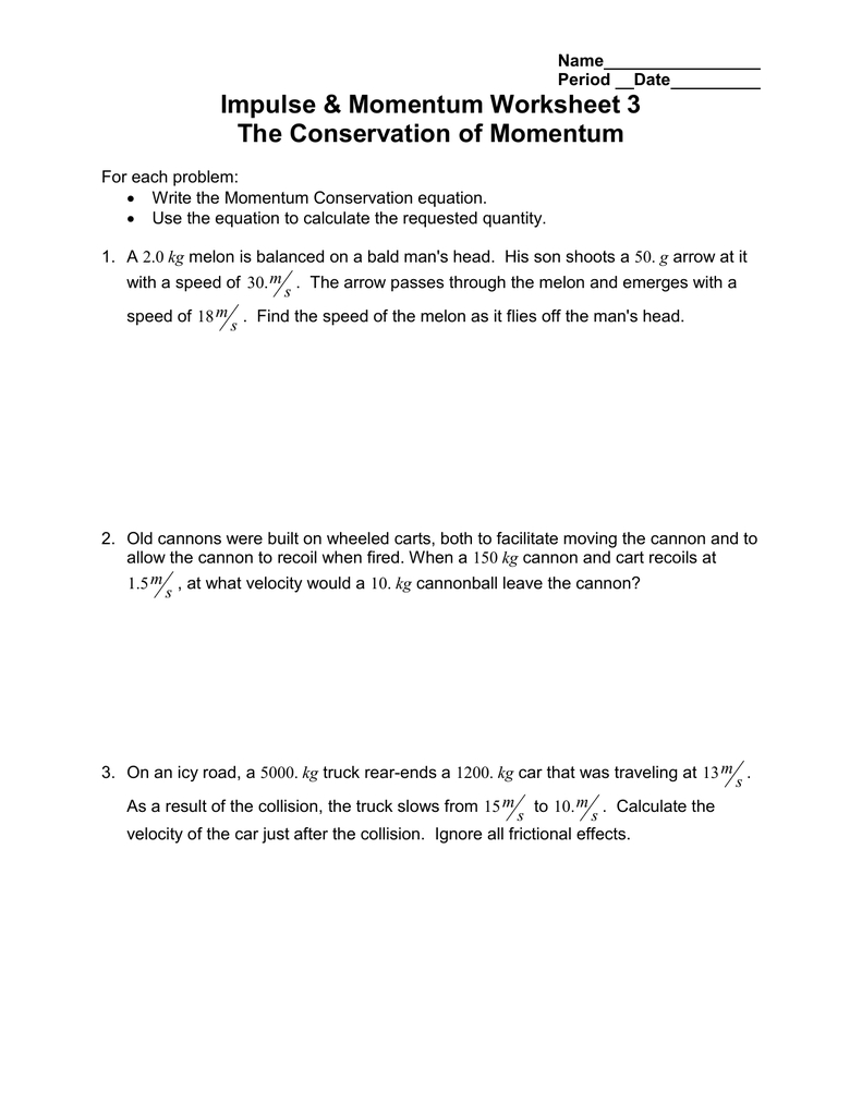Conservation Of Momentum Worksheet
