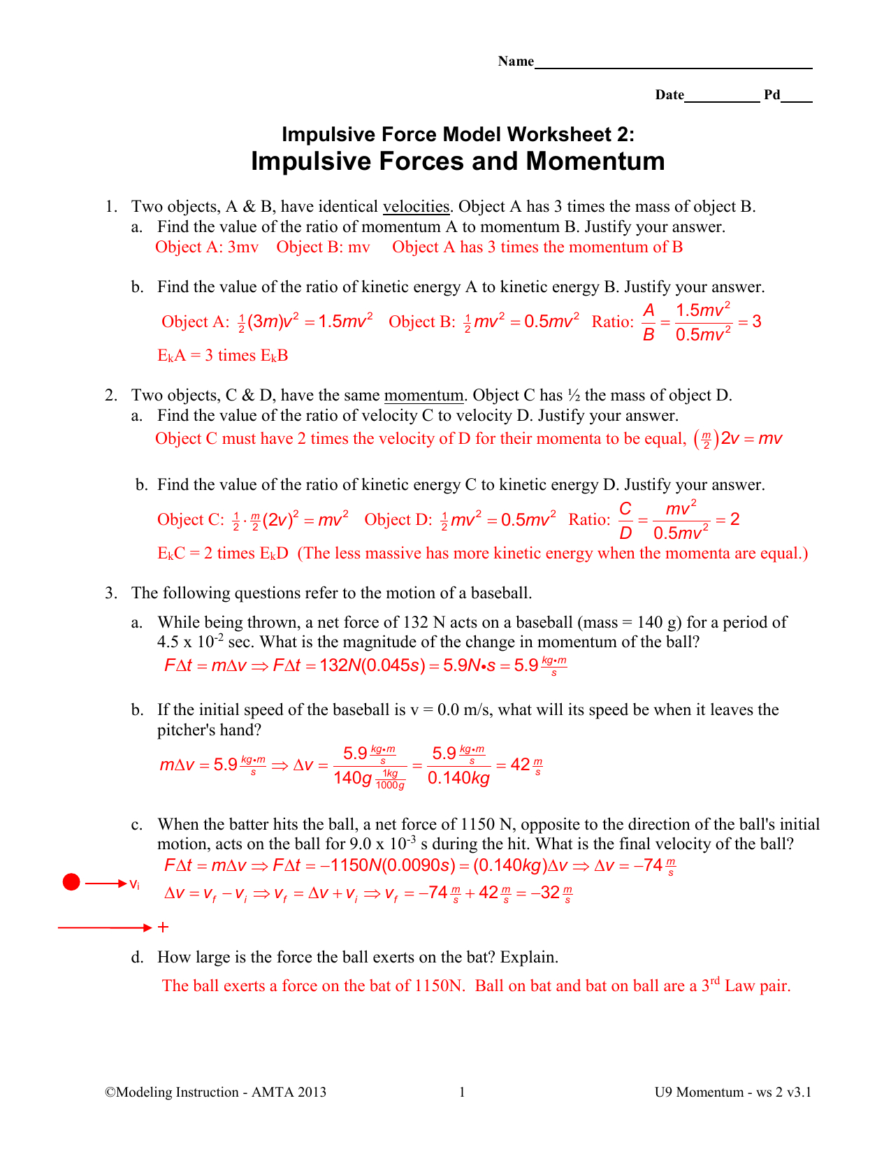 impulsive force model momentum test