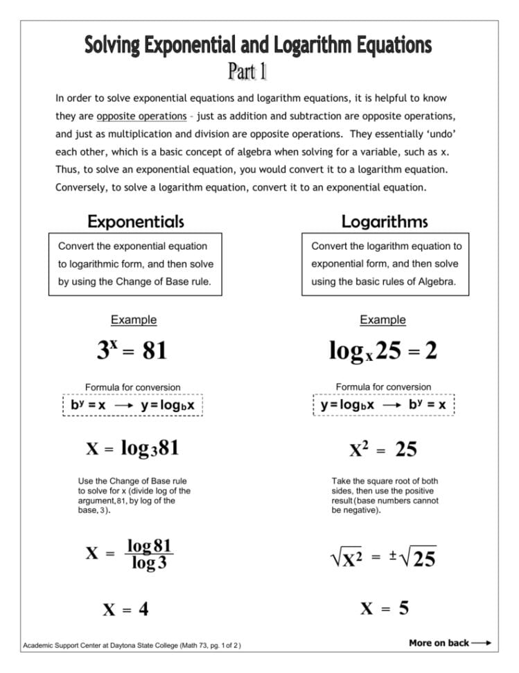 In Order To Solve Exponential Equations And Logarithm