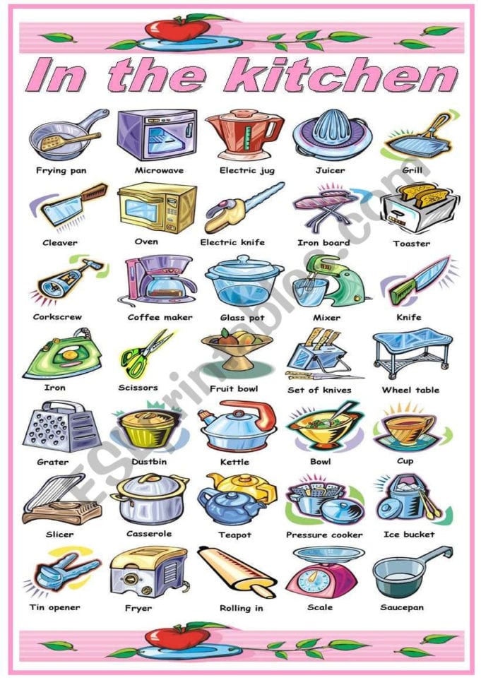 In The Kitchen Utensils And Appliances Pictionary Bw
