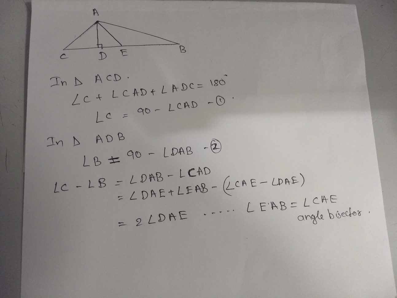 In Triangle Abc Ae Is The Bisector Of Angle Bac And Ad Is