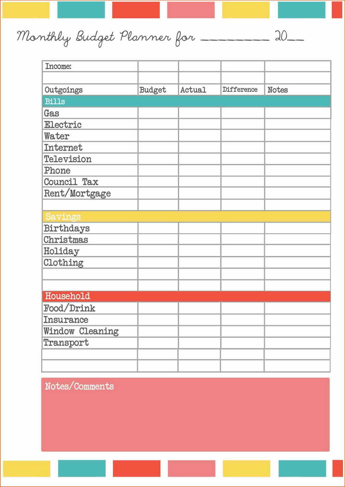 income and expenses template free
