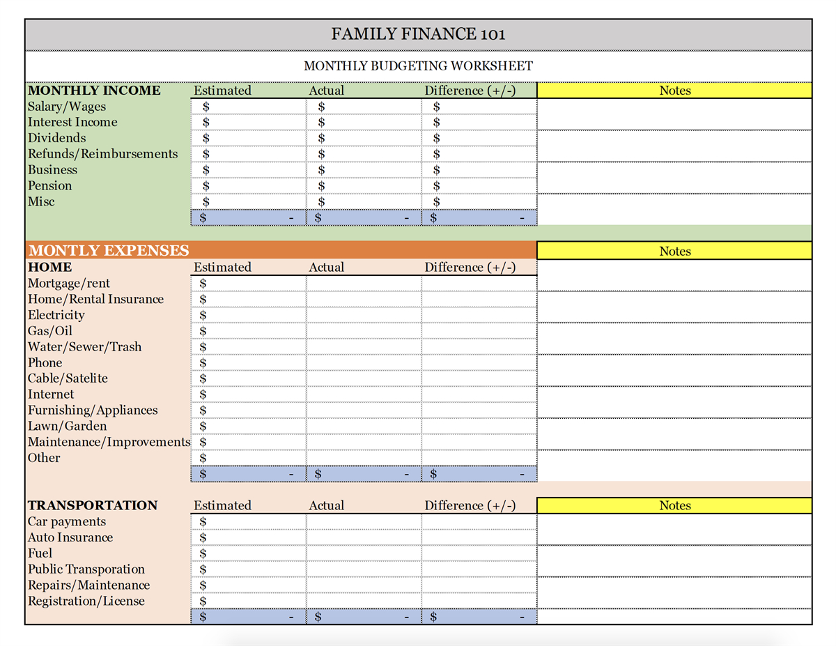 tracking income and expenses worksheet college students