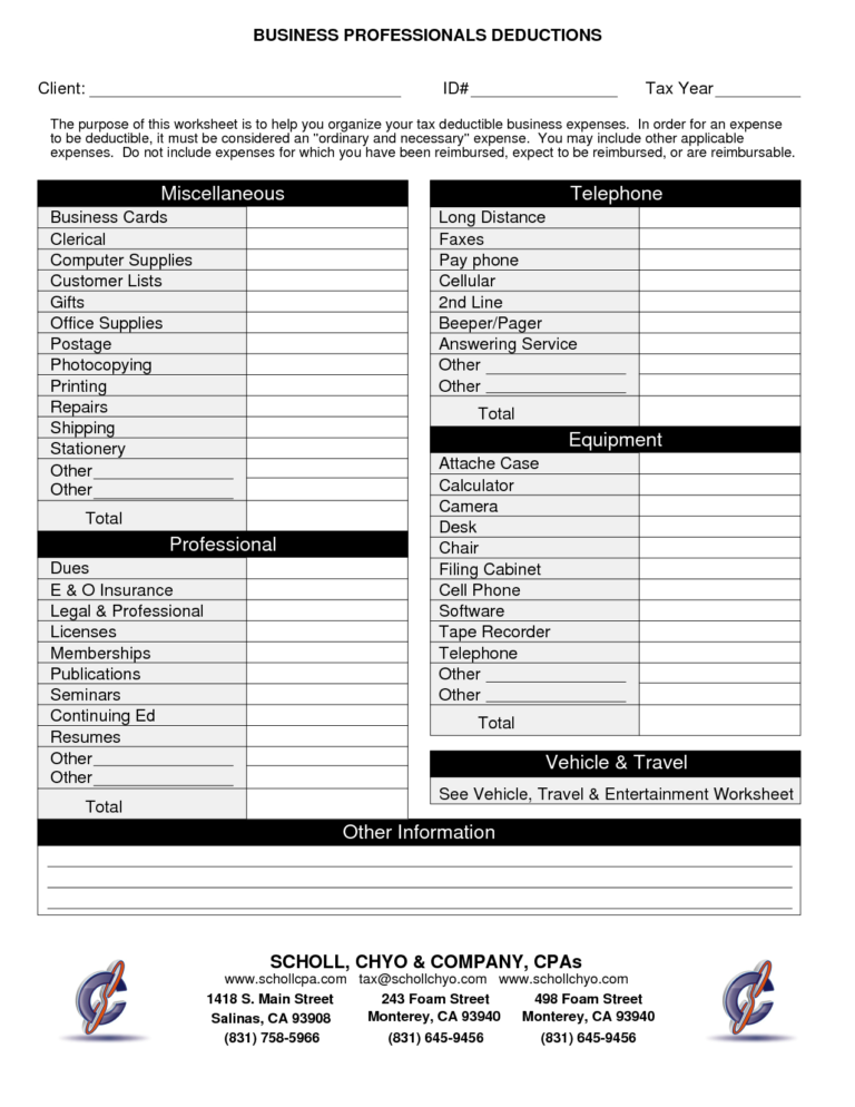 Tax Organizer Worksheet For Small Business —