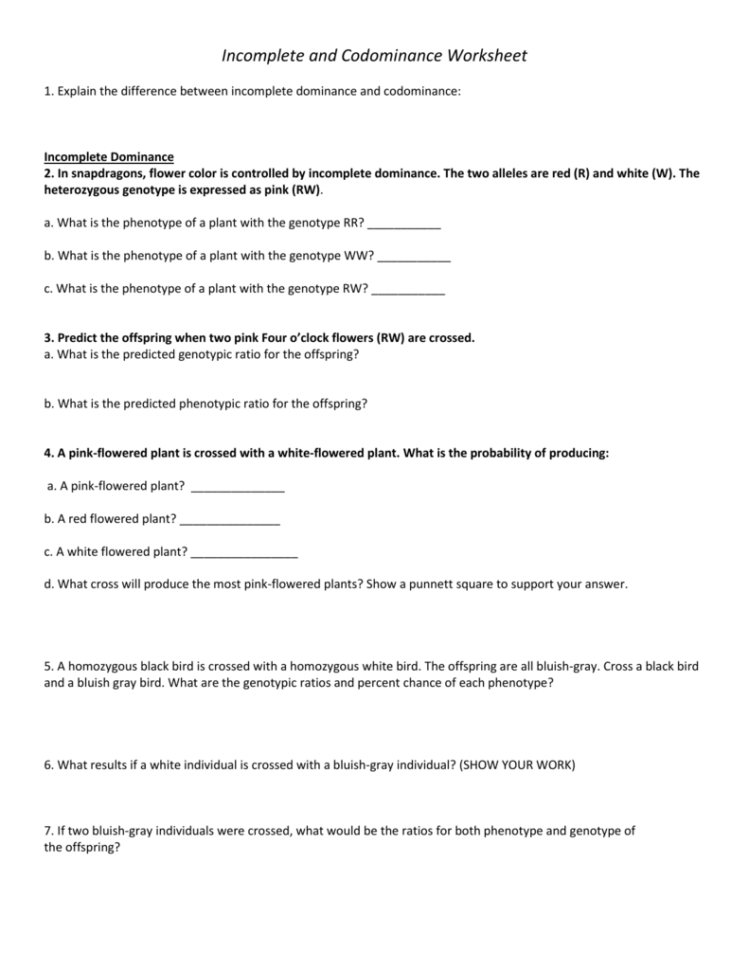 Incomplete Dominance And Codominance Worksheet Answer Key — db-excel.com