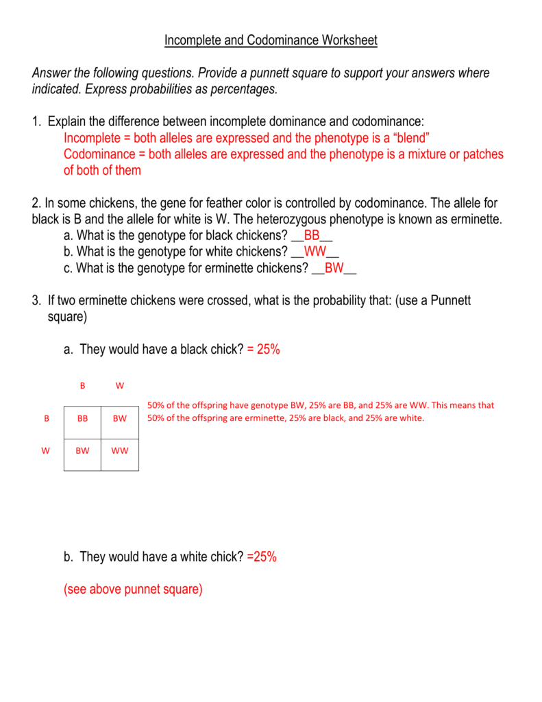 Incomplete Dominance And Codominance Worksheet Answer Key Db excel