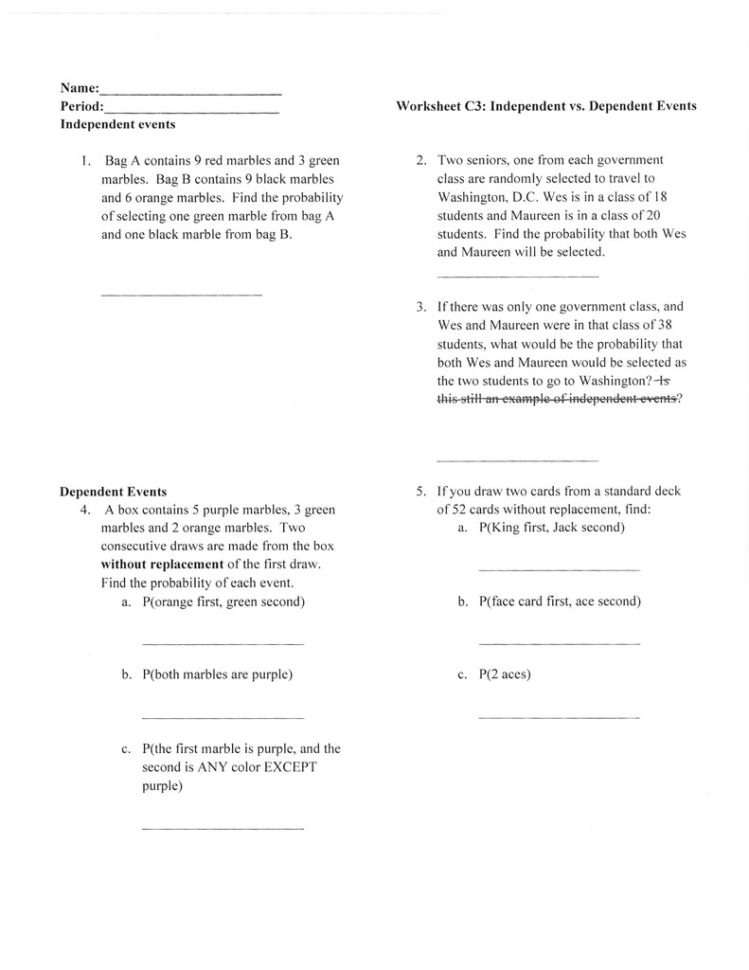 Independent And Dependent Probability Worksheet With Answer Key Db excel