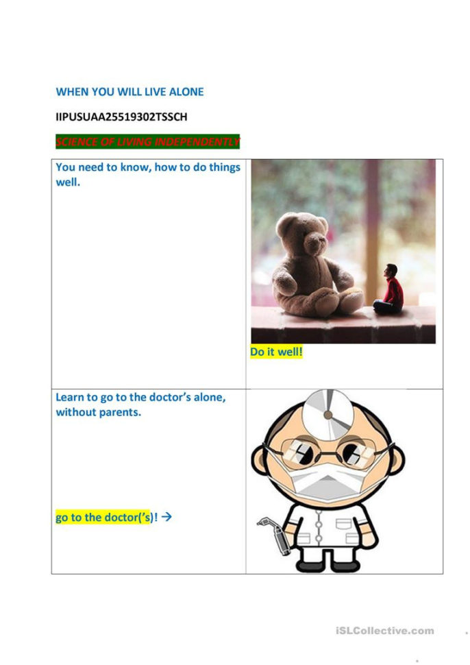 Independent Living For Teenagers  English Esl Worksheets