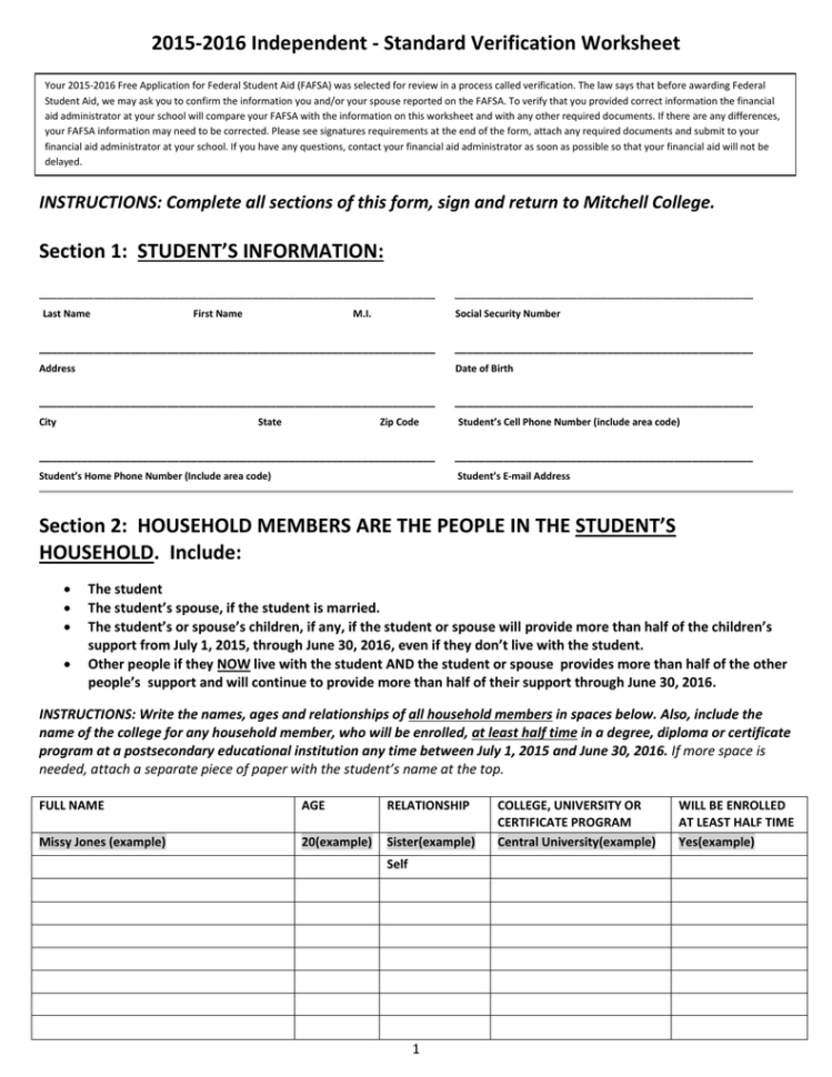 Independent  Standard Verification Worksheet