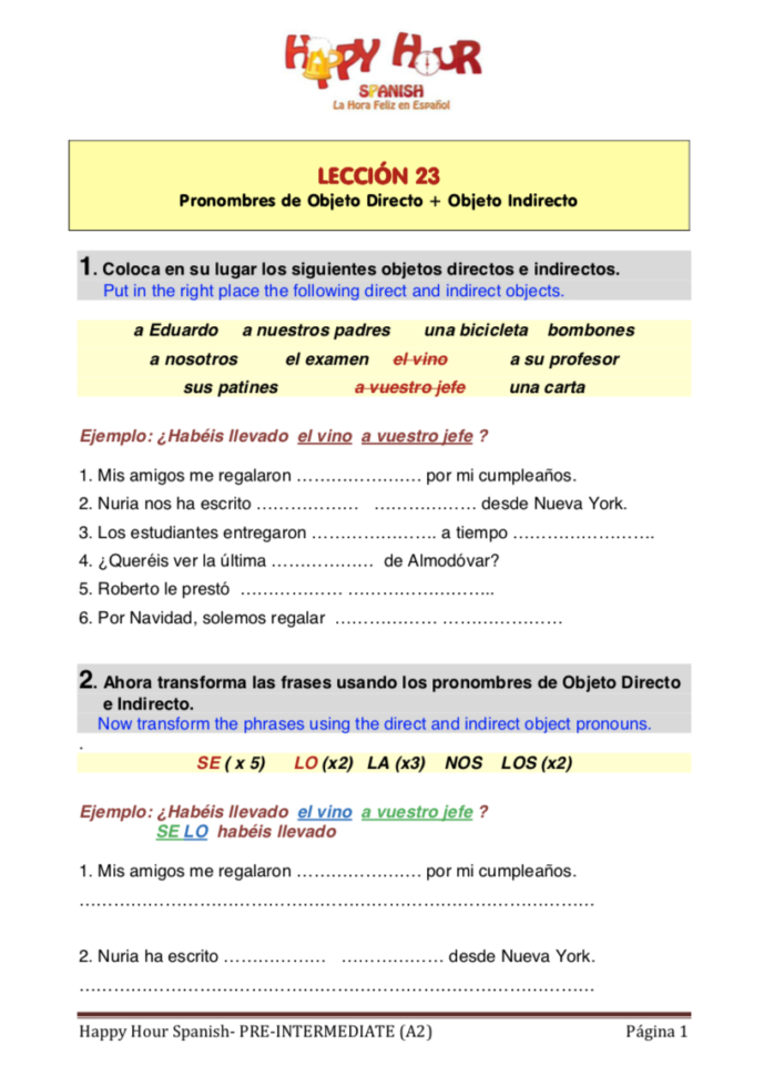 Indirectdirectobjectpronounsworksheet