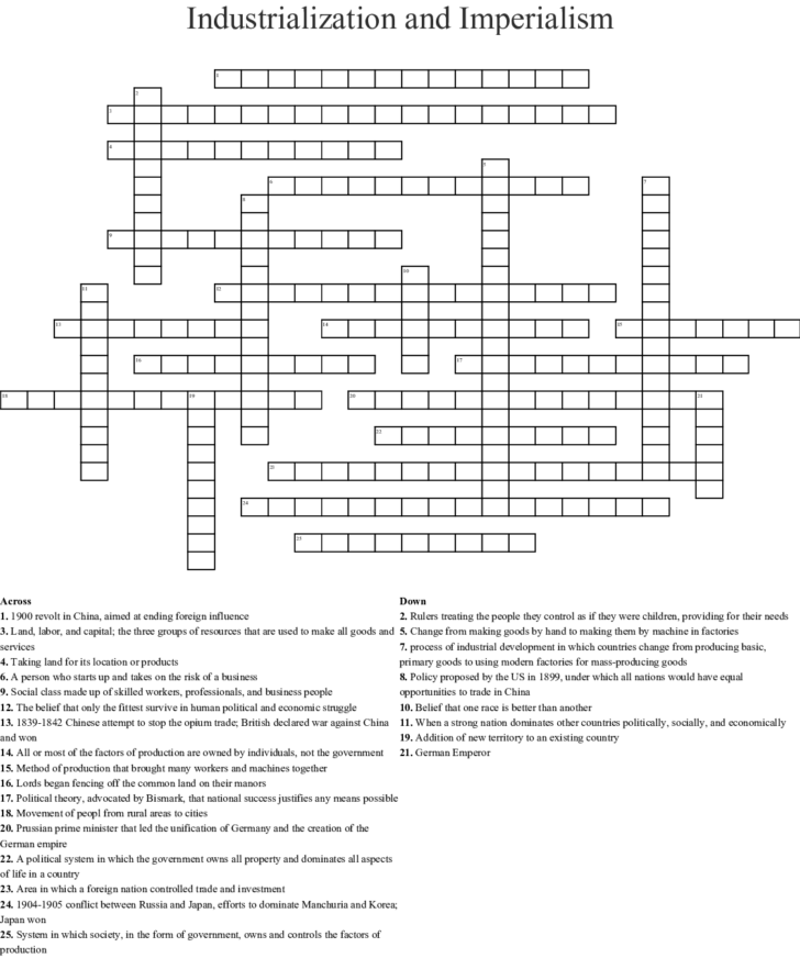 Industrial Revolution Vocabulary Crossword Word — db-excel.com