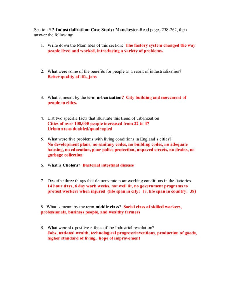 The Industrial Revolution Worksheet Answers