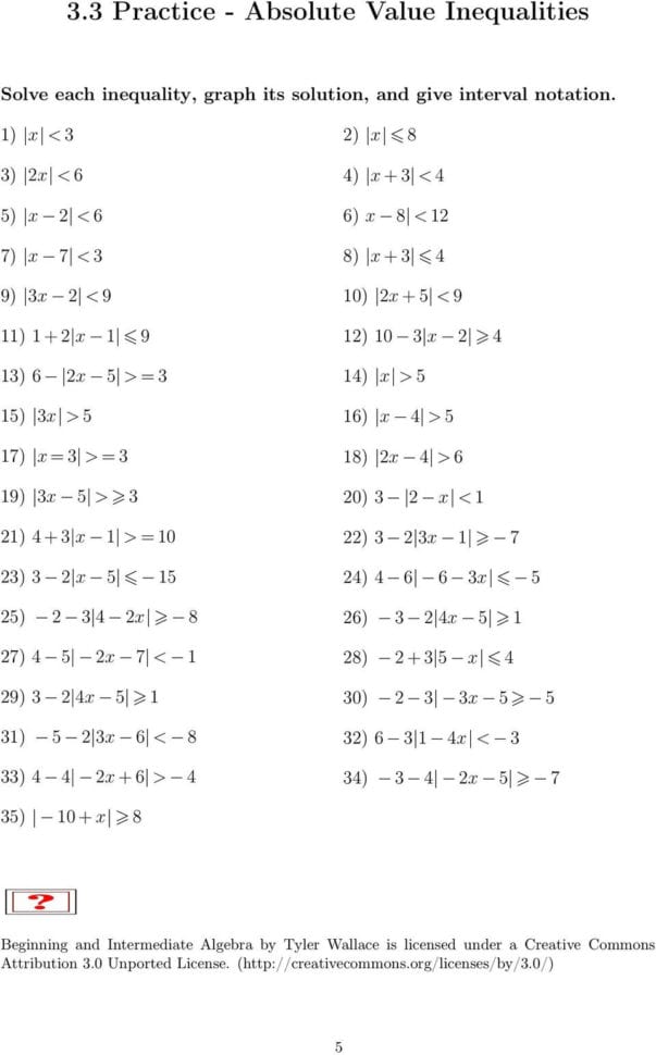 Inequalities  Absolute Value Inequalities  Pdf