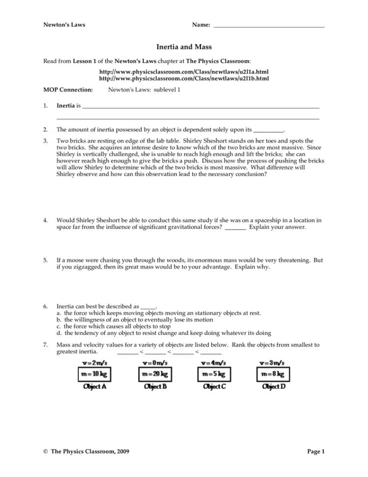 Inertia And Mass  The Physics Classroom