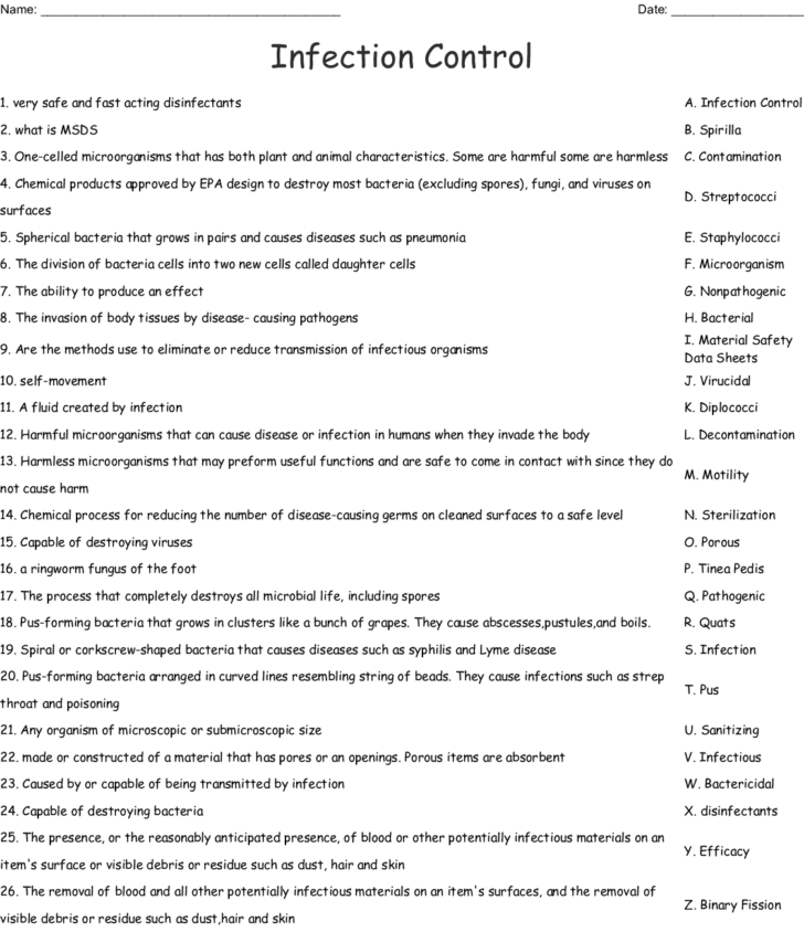 Principles Of Infection Control Worksheet Answers