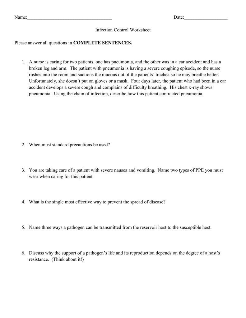 Principles Of Infection Control Worksheet Answers — db-excel.com