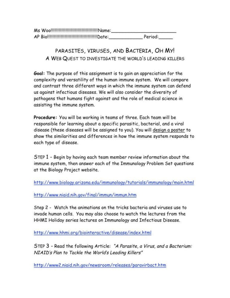 Infectious Disease Worksheet Answer Key