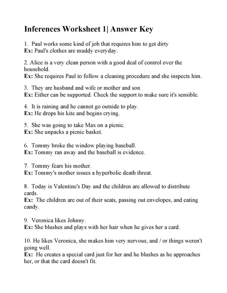 Inferences Worksheet 1  Answers