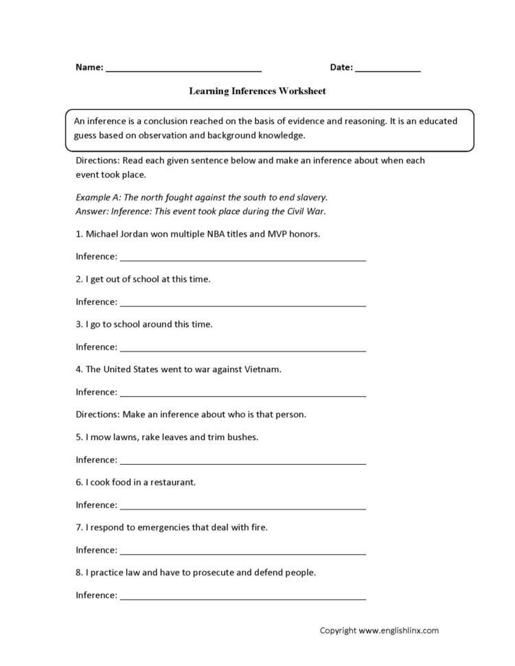 Inferences Worksheet 2 Answers