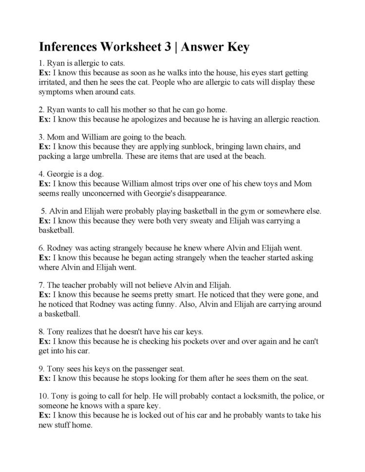 Inferences Worksheet 3  Answers