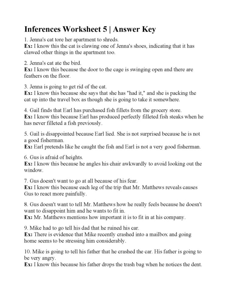Inferences Worksheet 5  Answers