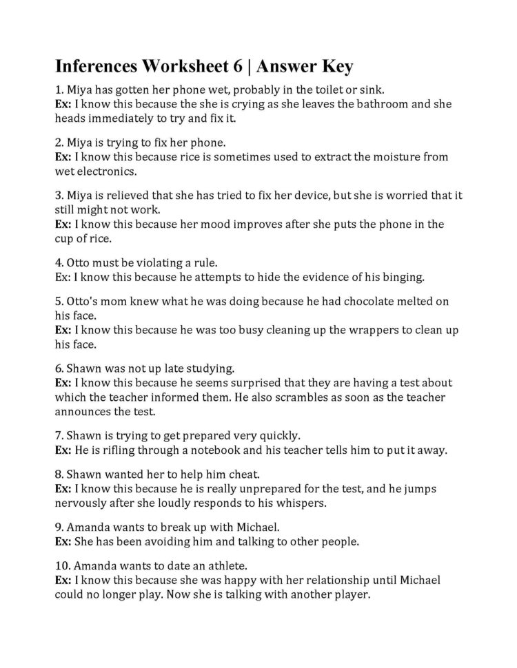 Inferences Worksheet 6  Answers