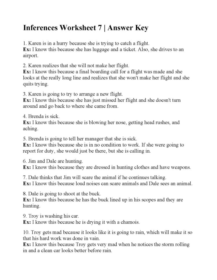 Inferences Worksheet 7  Answers